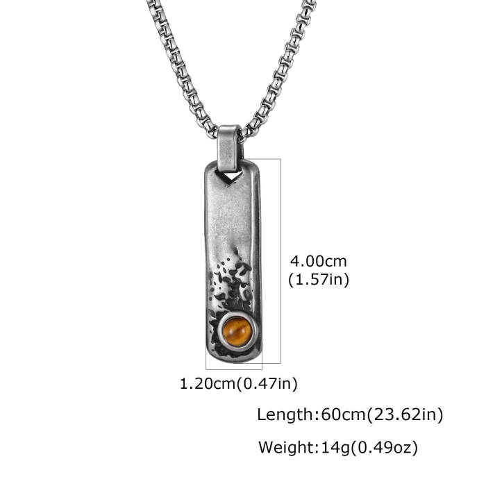 Wholesale Stainless Steel Tiger Eye Stone Tag Pendant Necklace