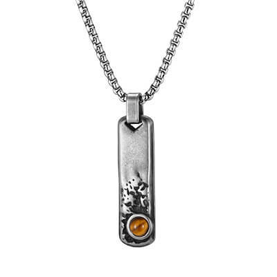 Wholesale Stainless Steel Tiger Eye Stone Tag Pendant Necklace