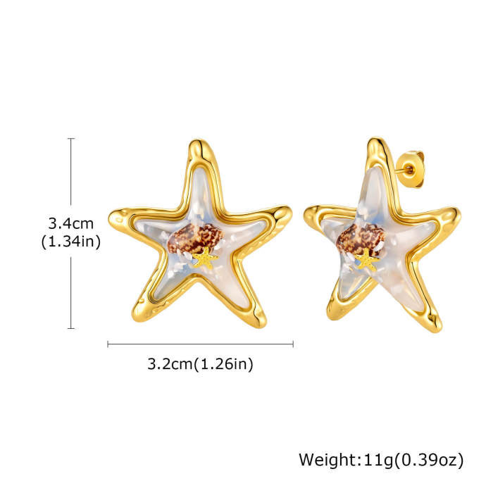 Wholesale Waterproof Stainless Steel Resin Sea Star Shell Jewelry Set