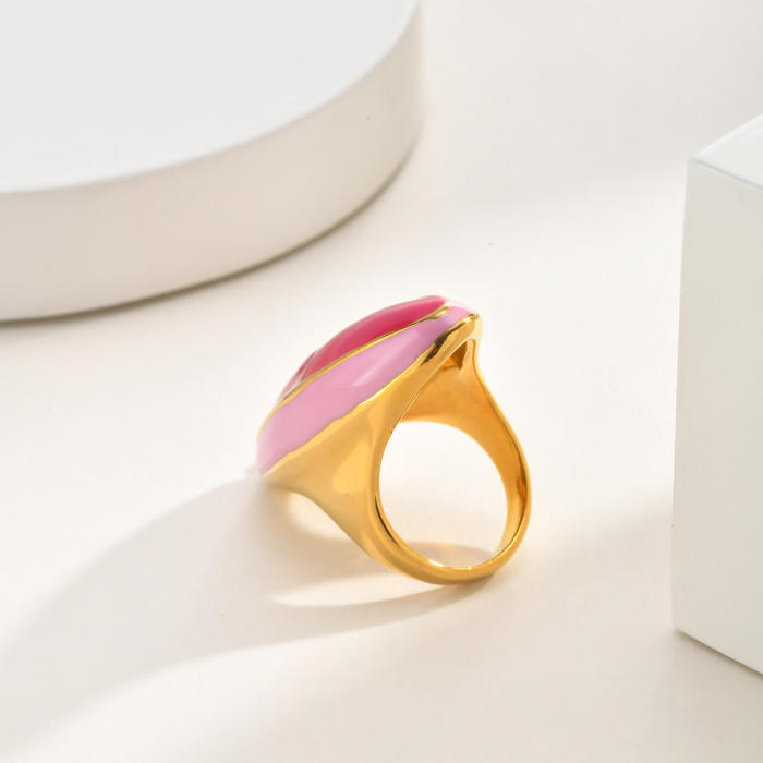 Wholesale Stainless Steel Pink Enamel Marquise Statement Ring