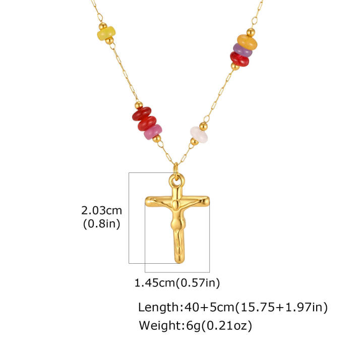 Wholesale Stainless Steel Multi Color Bead Crucifix Necklace