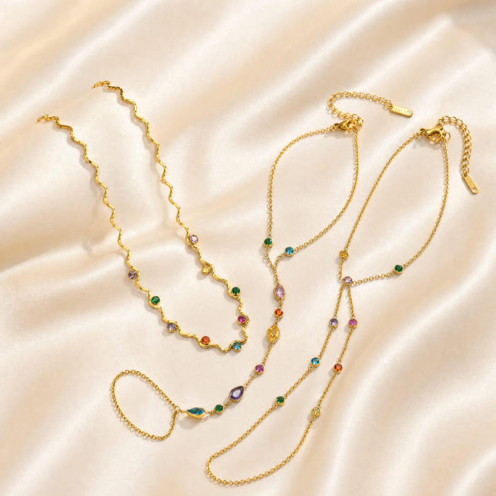 Wholesale Stainless Steel Colorful Waterdrop CZ Hand Harness