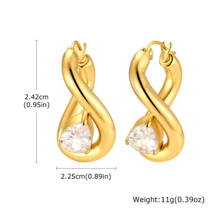 Wholesale Stainless Steel Twist CZ Oval Huggie Earrings