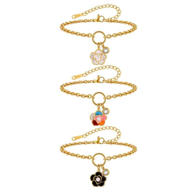 Wholesale Stainless Steel Camellia Flower Pearl Necklace Bracelet