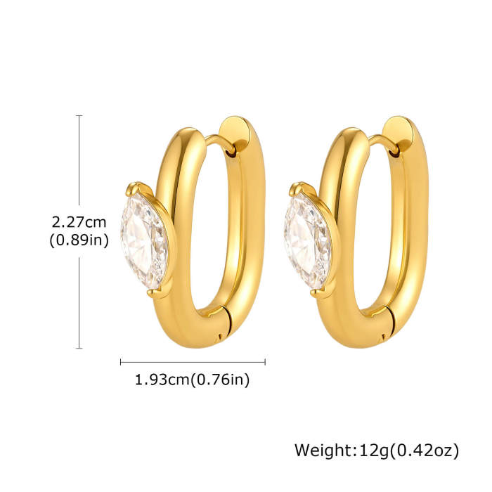 Wholesale Stainless Steel Twist CZ Oval Huggie Earrings