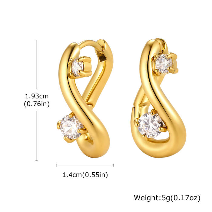 Wholesale Stainless Steel Twist CZ Oval Huggie Earrings