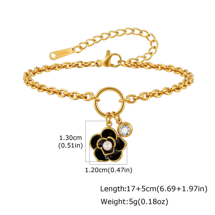 Wholesale Stainless Steel Camellia Flower Pearl Necklace Bracelet
