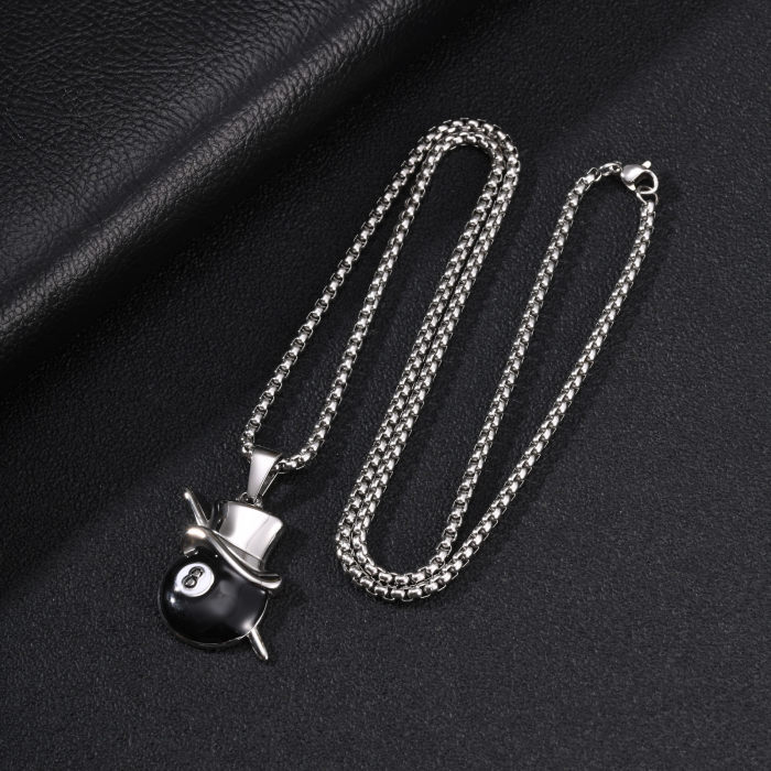 Wholesale Stainless Steel Lucky 8 Ball Top Hat Pendant