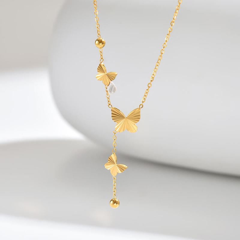 Wholesale Women's Stainless Steel Triple Butterfly Y-Necklace