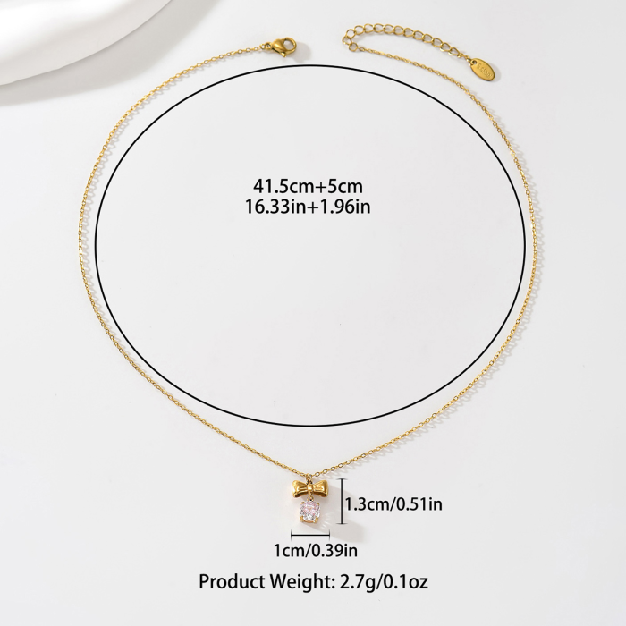 Wholesale Stainless Steel Bowknot CZ Pendant Necklace