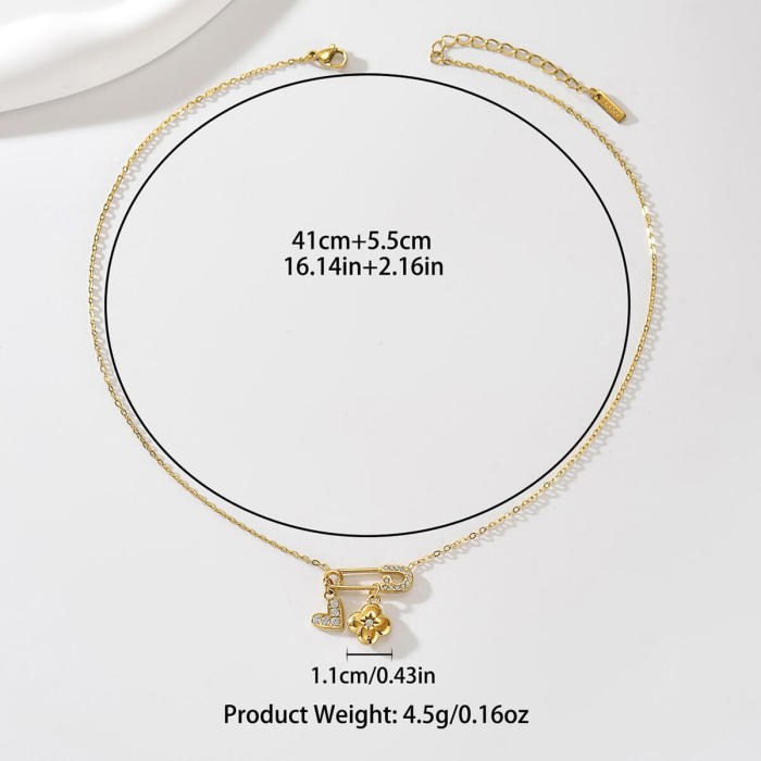 Wholesale Women's Stainless Steel CZ Safety Pin Charm Necklace