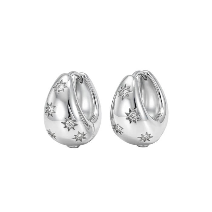 Wholesale Stainless Steel Teardrop Starburst Hoop Earrings