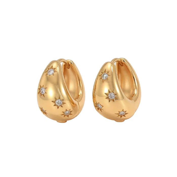Wholesale Stainless Steel Teardrop Starburst Hoop Earrings