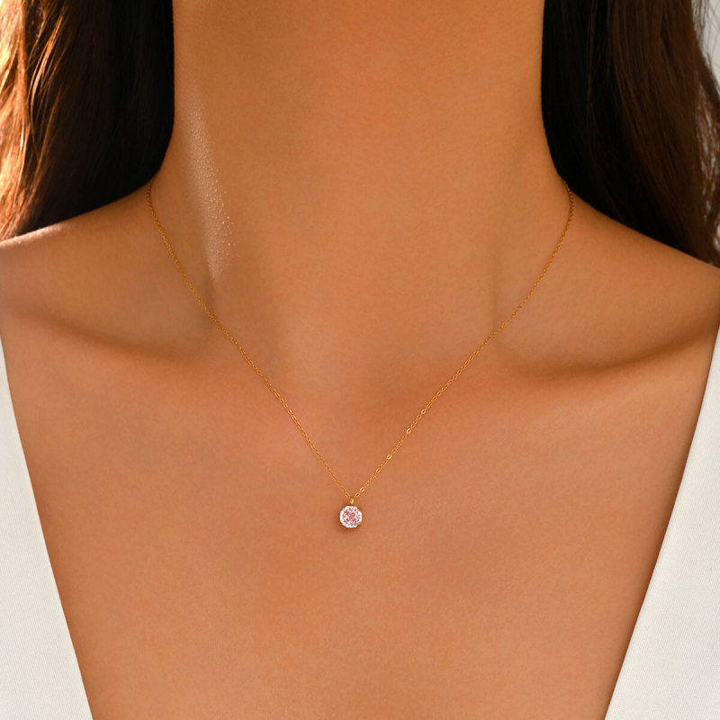 Wholesale Stainless Steel Pink Solitaire CZ Pendant