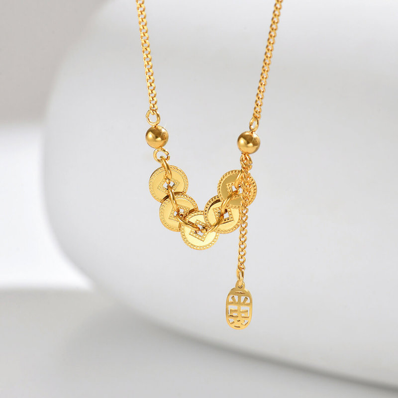 Wholesale Stainless Steel Lucky Coin Tassel Necklace