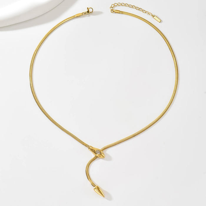 Wholesale Women's Stainless Steel Snake Head Lariat Necklace