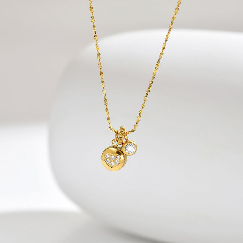 Wholesale Stainless Steel CZ Heart Disc Charm Necklace