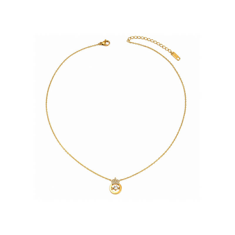 Wholesale Stainless Steel Princess Crown CZ Necklace