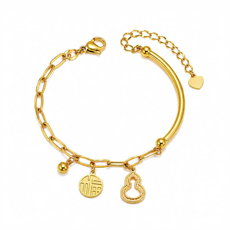 Wholesale Women's Stainless Steel Gourd Fu Charm Bracelet