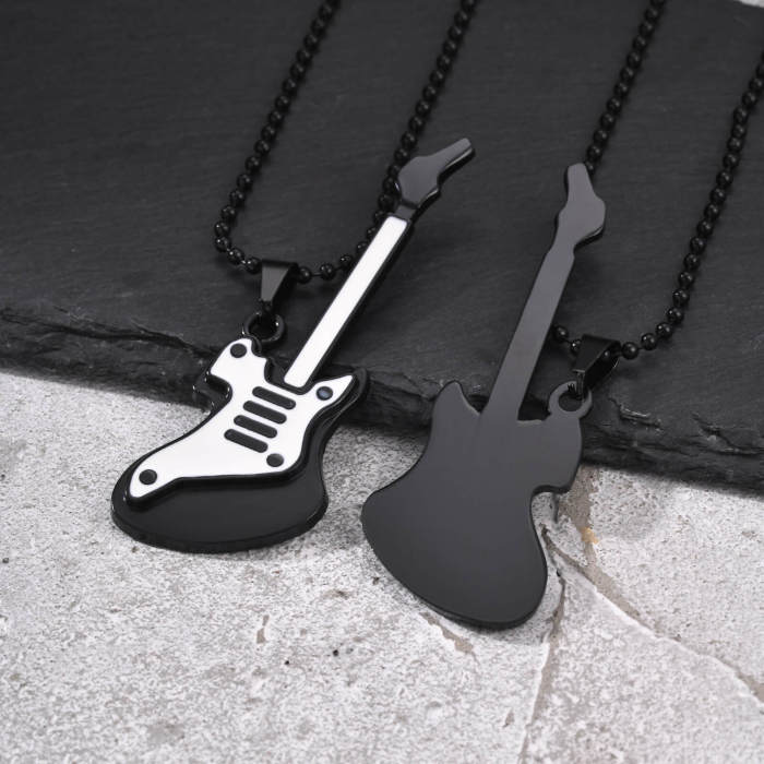 Wholesale Stainless Steel Black and White Electric Guitar Pendant