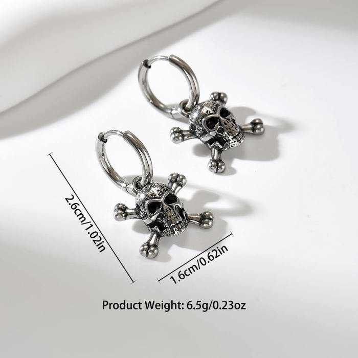 Wholesale Stainless Steel Skull and Crossbones Dangle Earrings