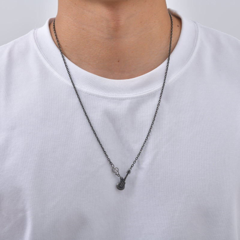 Wholesale Stainless Steel Vintage Guitar Treble Clef Pendant Necklace