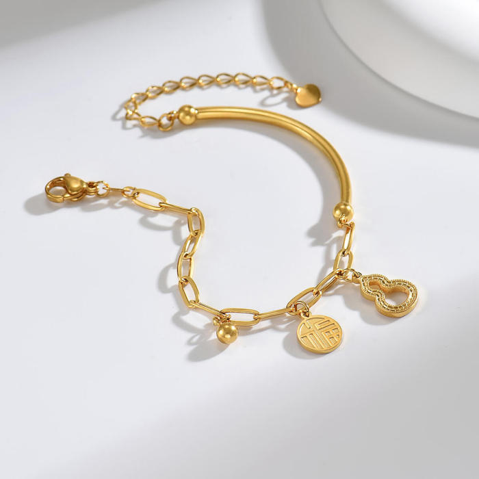 Wholesale Women's Stainless Steel Gourd Fu Charm Bracelet