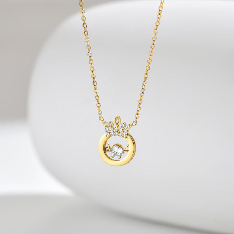 Wholesale Stainless Steel Princess Crown CZ Necklace