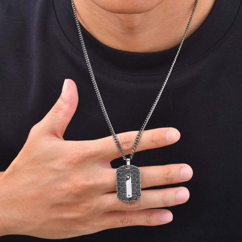 Wholesale Stainless Steel Crocodile Pattern Dog Tag Necklace