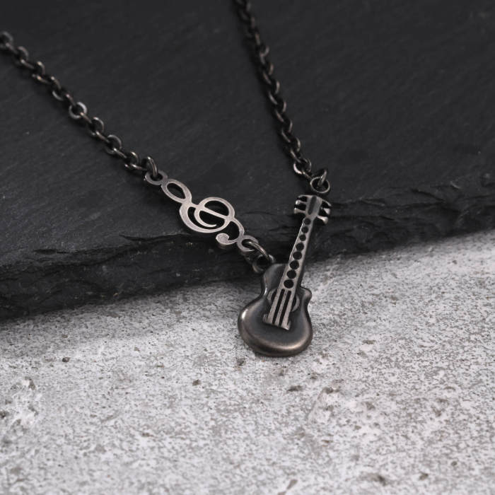 Wholesale Stainless Steel Vintage Guitar Treble Clef Pendant Necklace