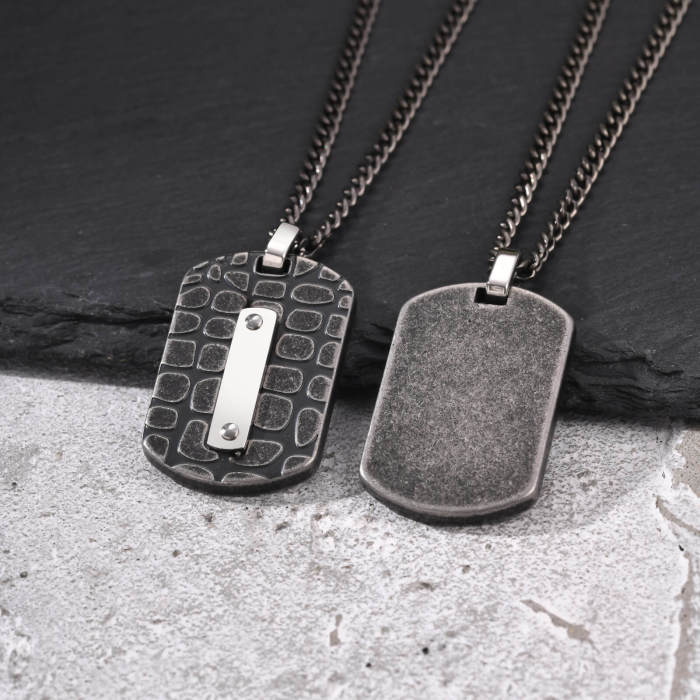 Wholesale Stainless Steel Crocodile Pattern Dog Tag Necklace