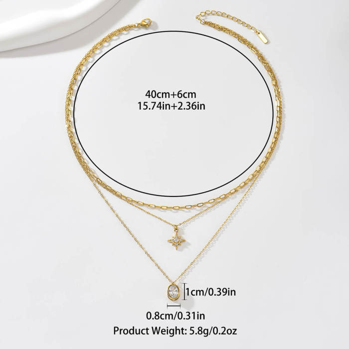 Wholesale Women's Stainless Steel 18K Gold Layered Necklace