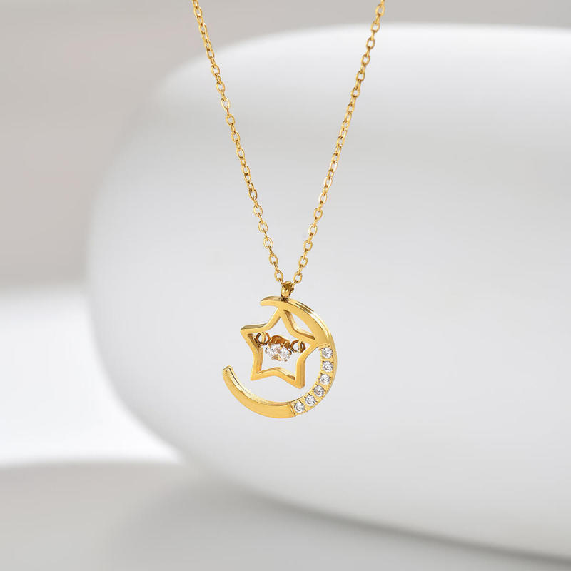 Wholesale Stainless Steel Moon Star Necklace