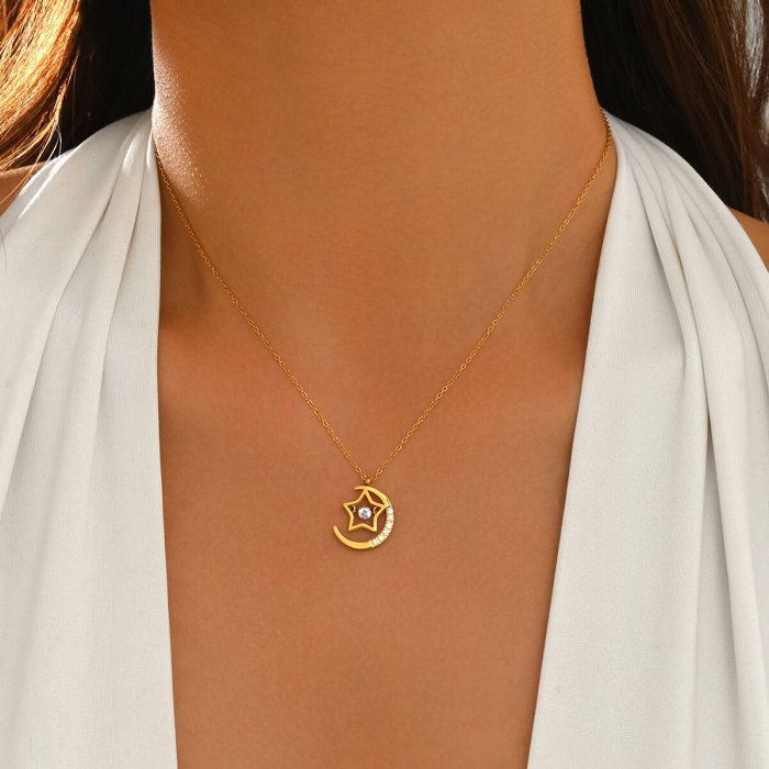 Wholesale Stainless Steel Moon Star Necklace