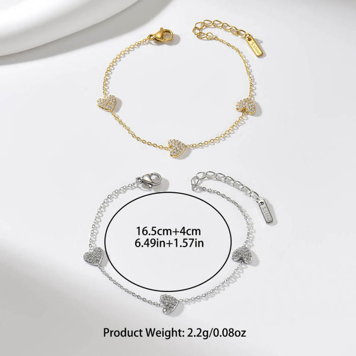Wholesale Stainless Steel Pave CZ Triple Heart Bracelet