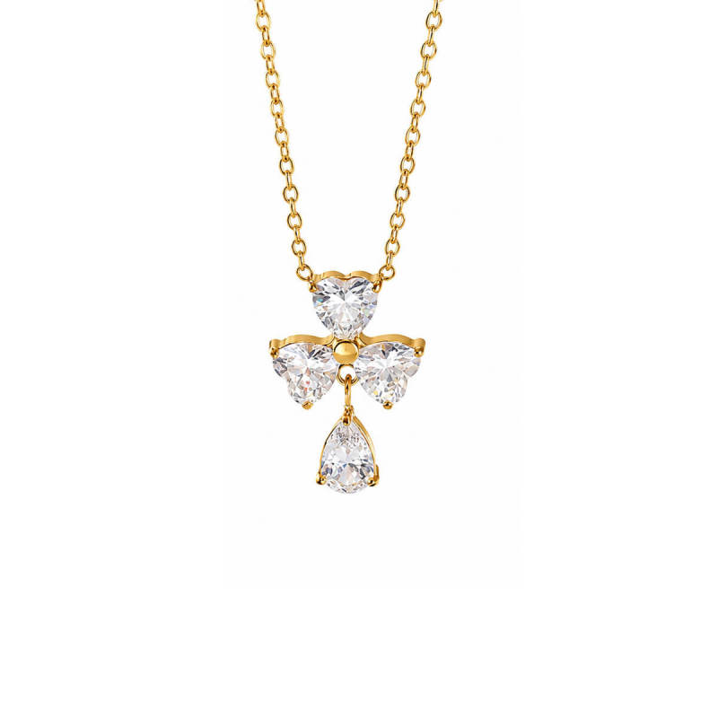 Wholesale Stainless Steel Heart CZ Flower Teardrop Necklace