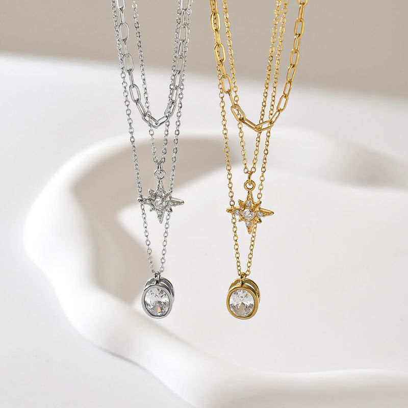 Wholesale Women's Stainless Steel 18K Gold Layered Necklace