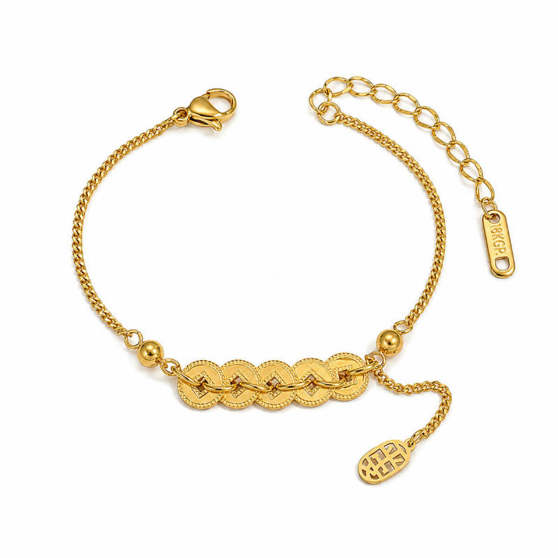 Wholesale Stainless Steel Good Luck Coin Bracelet