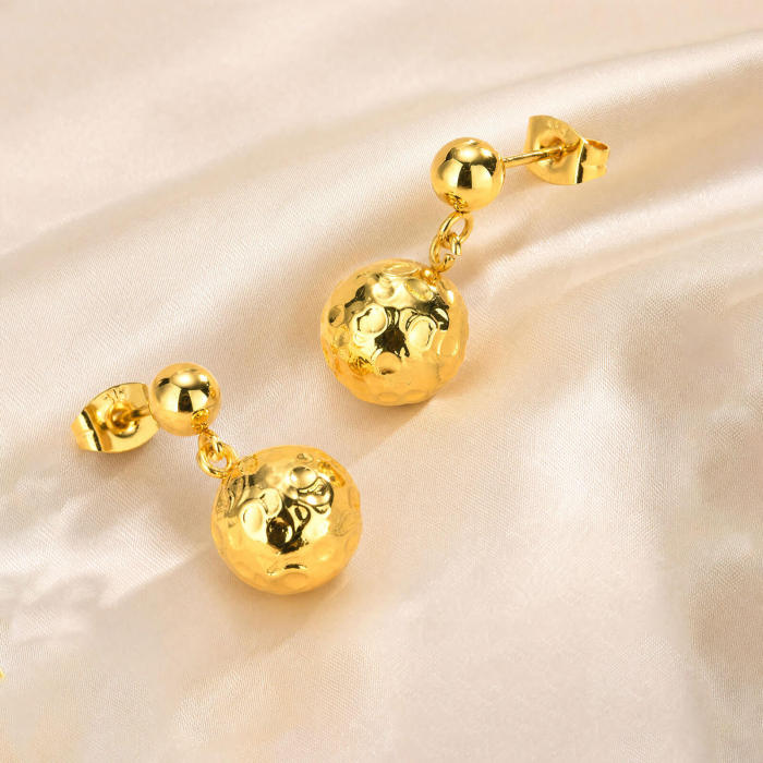 Wholesale Women's Stainless Steel Hammered Ball Drop Earrings