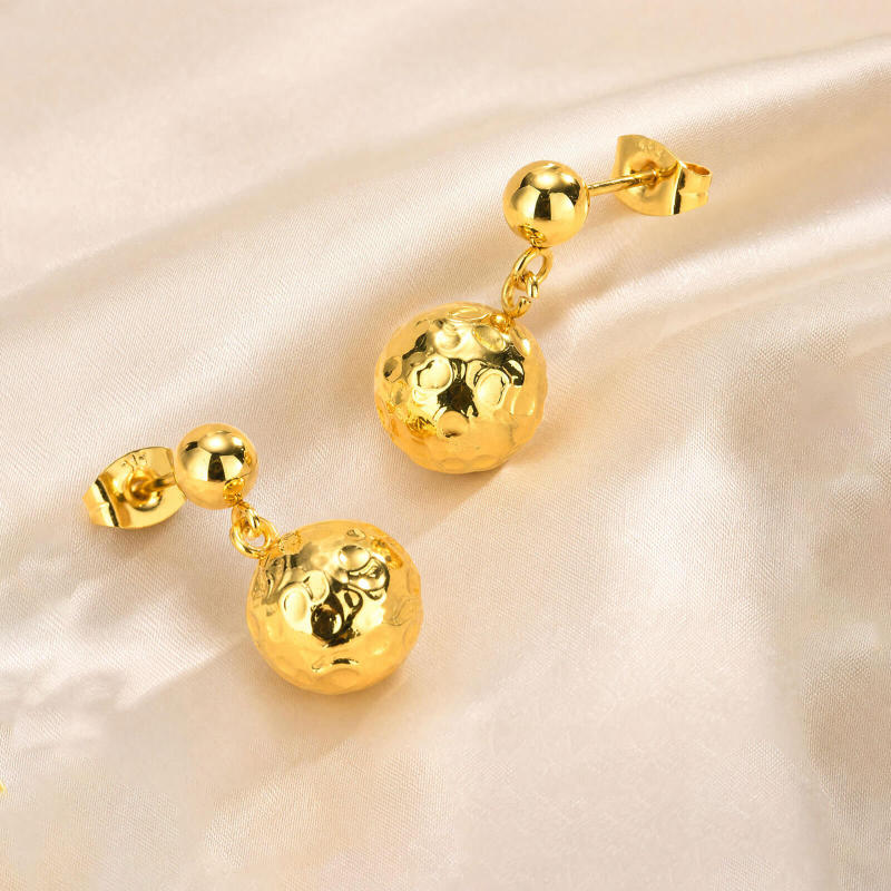Wholesale Women's Stainless Steel Hammered Ball Drop Earrings