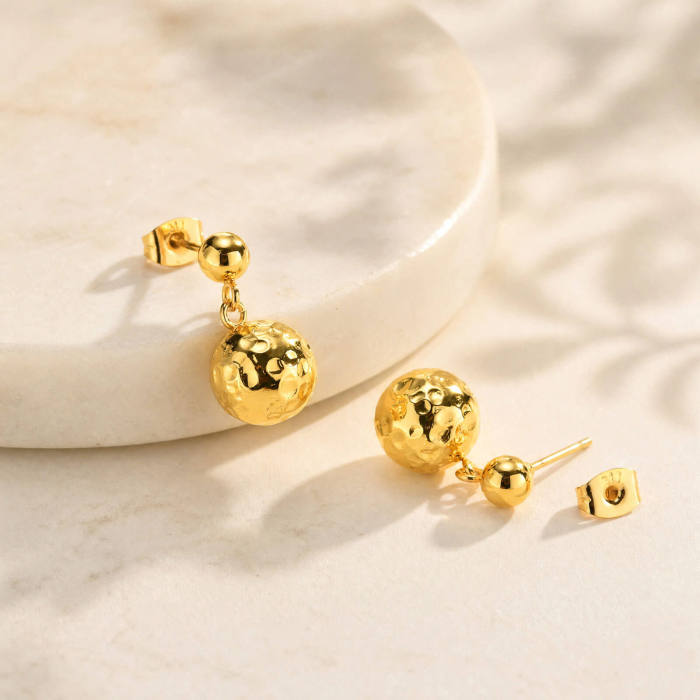 Wholesale Women's Stainless Steel Hammered Ball Drop Earrings