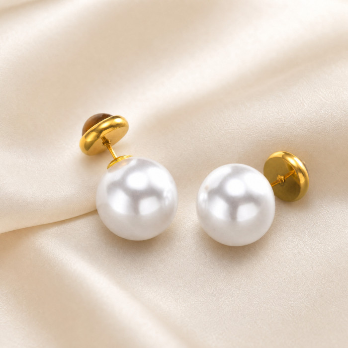 Wholesale Stainless Steel Tiger Eye Pearl Double Sided Stud Earrings