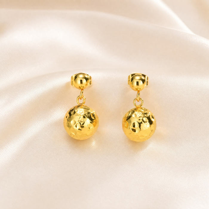 Wholesale Women's Stainless Steel Hammered Ball Drop Earrings