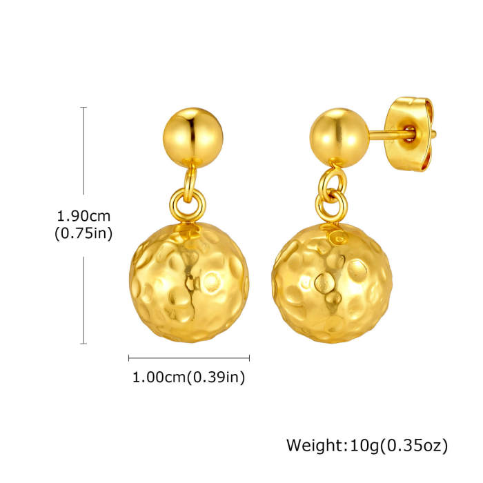 Wholesale Women's Stainless Steel Hammered Ball Drop Earrings