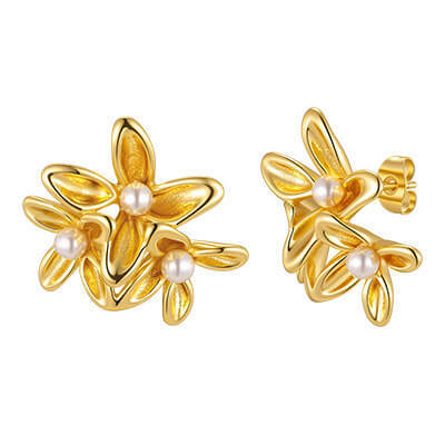 Wholesale Stainless Steel Flower Pearl Stud Earrings