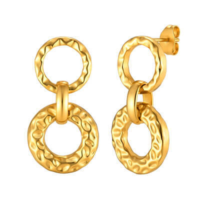 Wholesale Stainless Steel Hammered Double Circle Drop Earrings