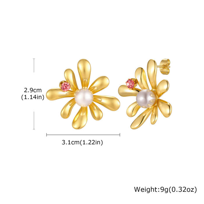 Wholesale Stainless Steel Flower Pearl Stud Earrings