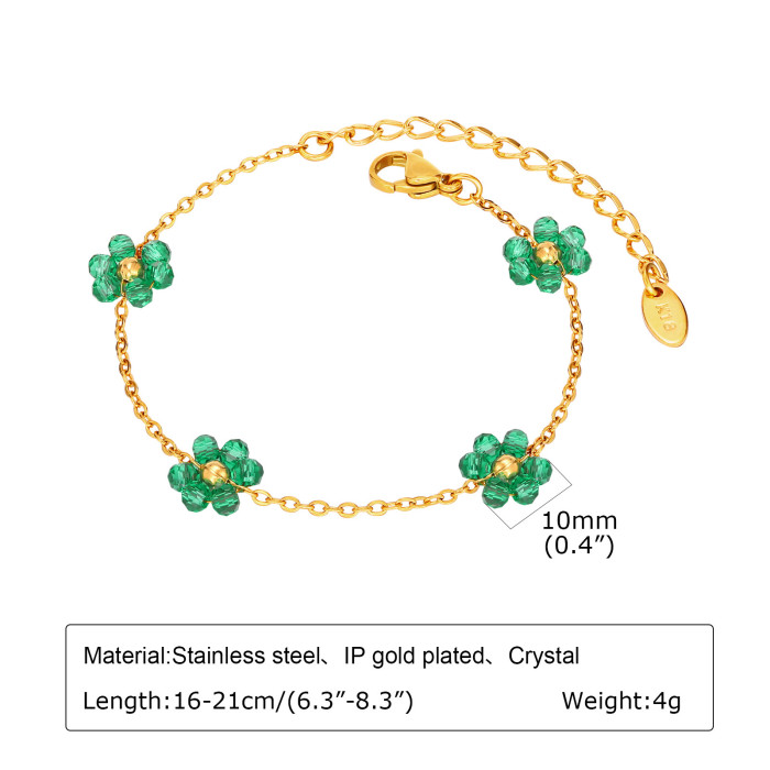 Wholesale Stainless Steel Green Crystal Daisy Flower Jewelry Set