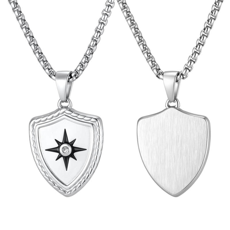 Wholesale Men's Stainless Steel Eight-Point Star Shield Pendant