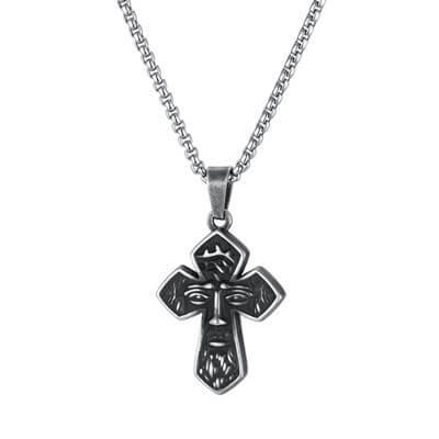 Wholesale Stainless Steel Abstract Face Cross Pendant